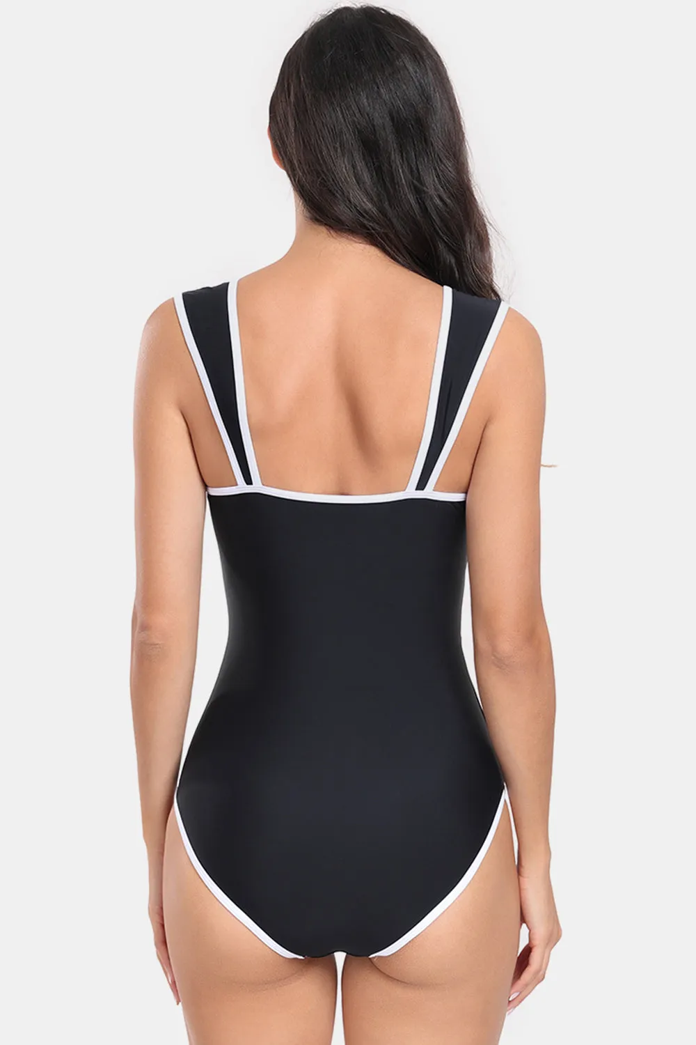 Sunset Vacation  Contrast Trim Wide Strap One-Piece Swimwear