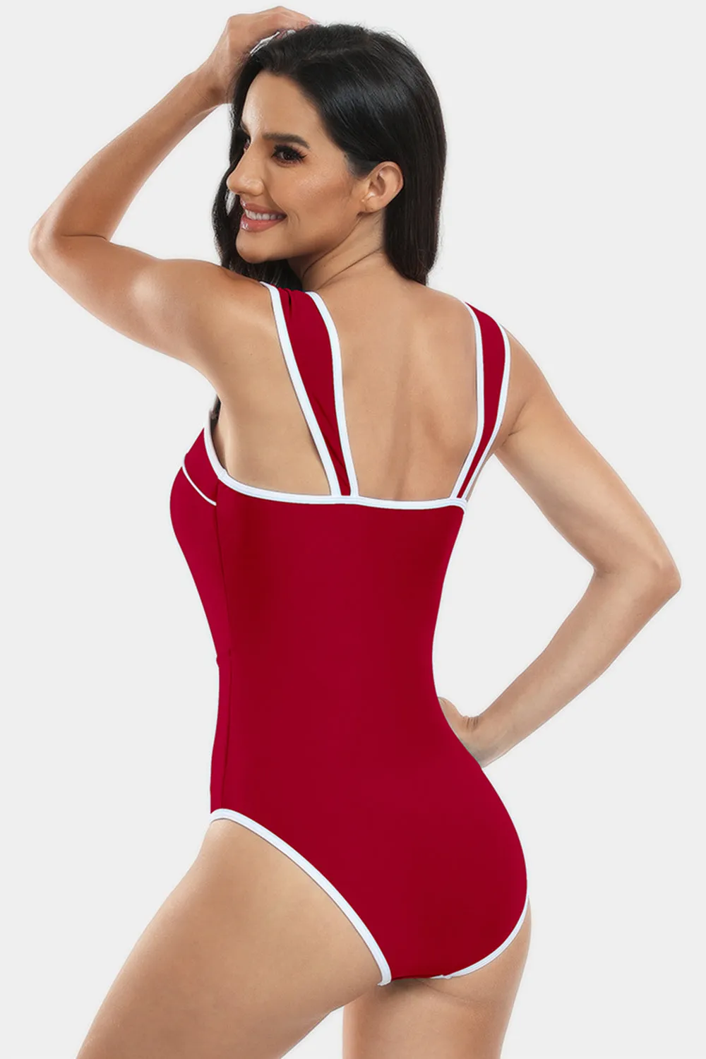 Sunset Vacation  Contrast Trim Wide Strap One-Piece Swimwear