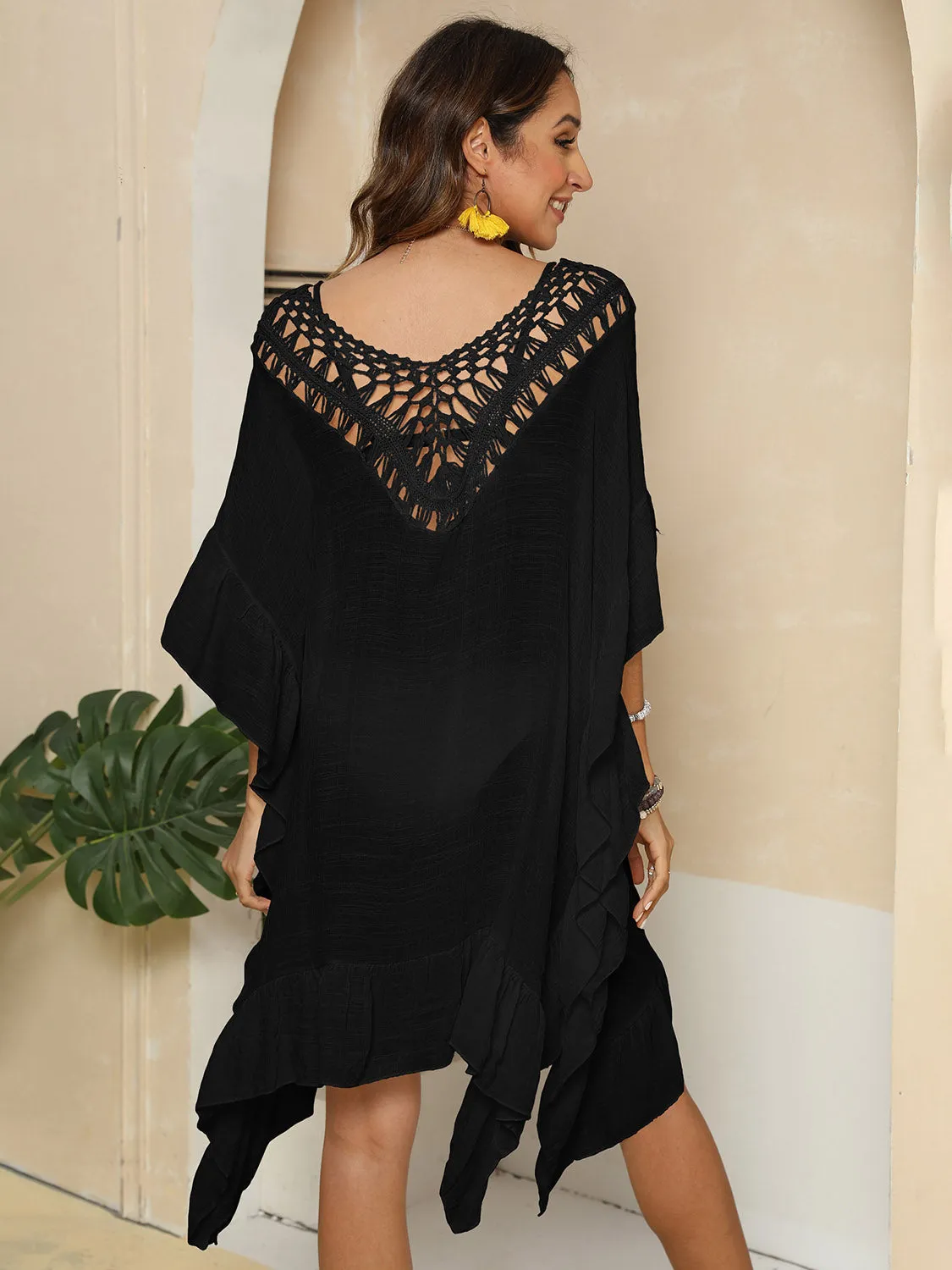 Sunset Vacation  Cutout Ruffled Half Sleeve Beach Cover Up