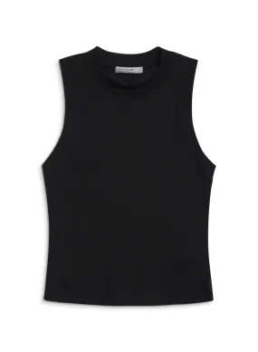 Supima Slub Sleeveless Mock Neck Top in Black