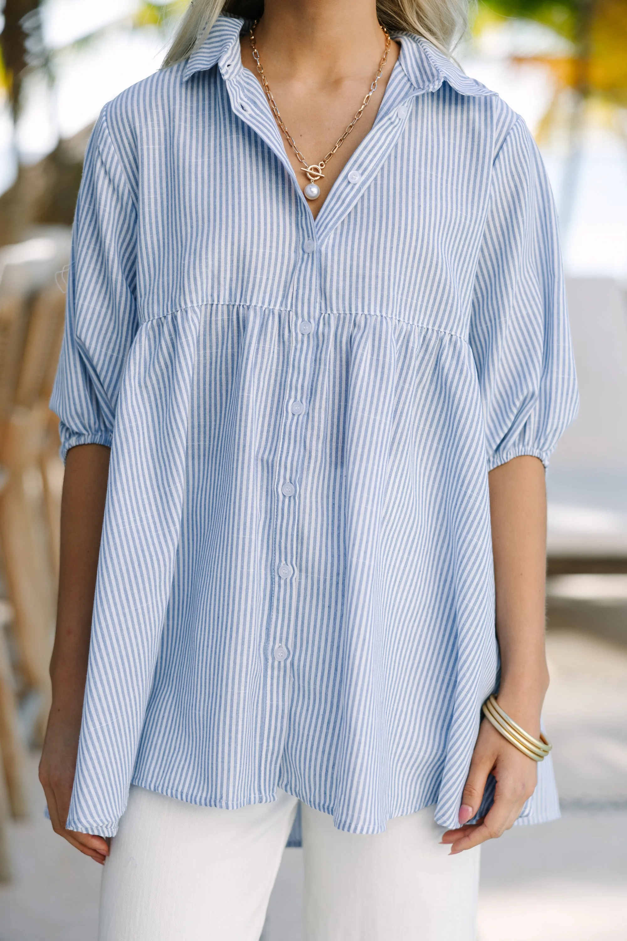 Take Me There Blue Striped Tunic