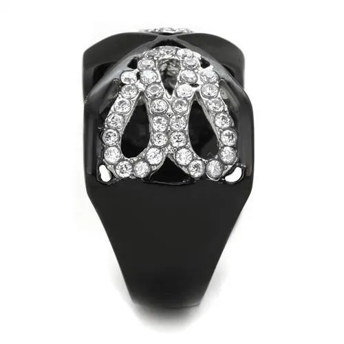 TK1644 Two-Tone IP Black Stainless Steel Ring with AAA Grade CZ in Clear