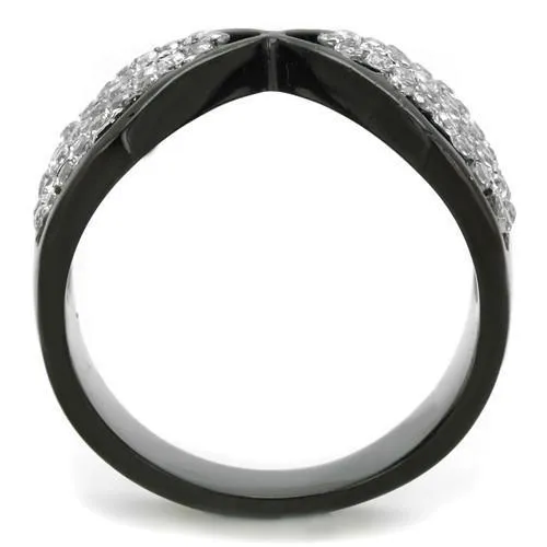 TK1644 Two-Tone IP Black Stainless Steel Ring with AAA Grade CZ in Clear