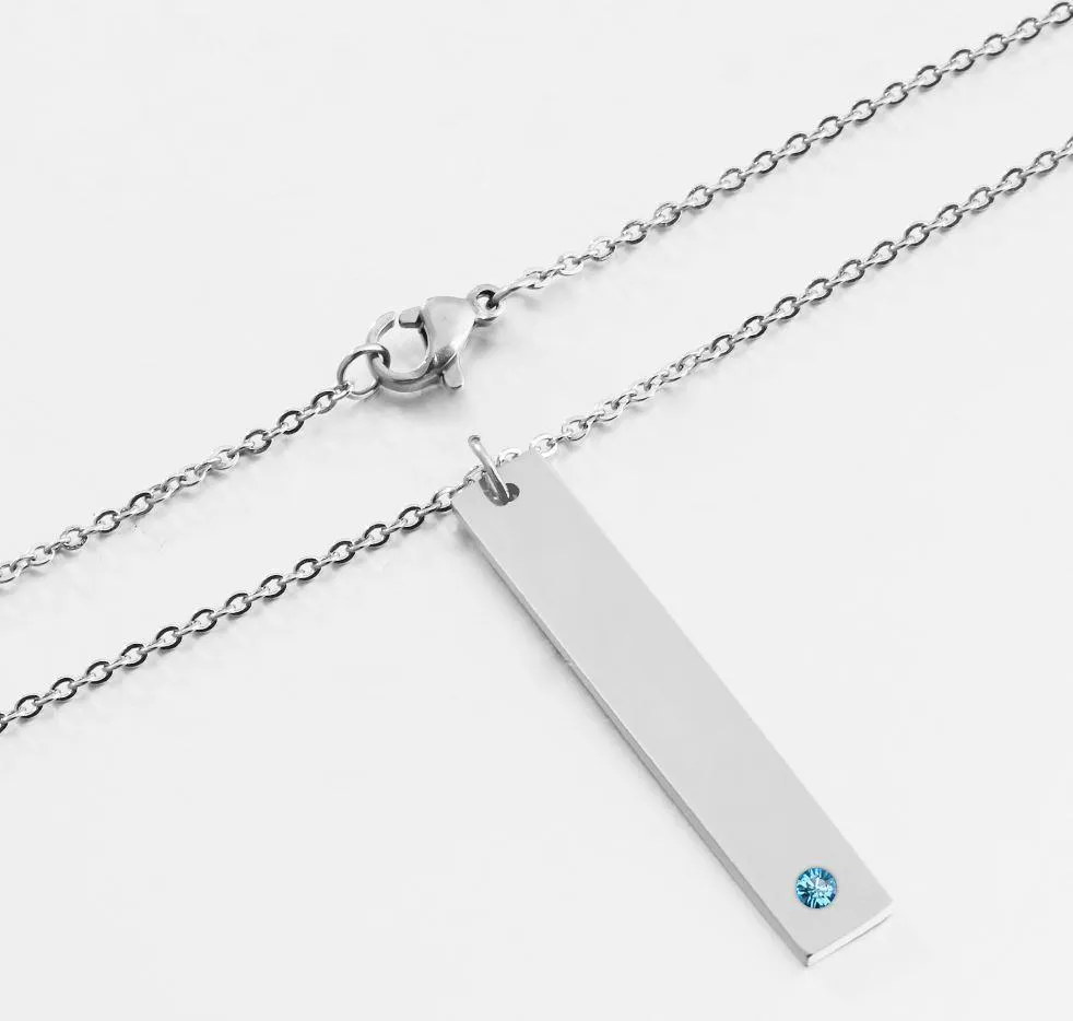 Vertical Engraved Bar Necklace With Birthstone