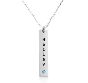 Vertical Engraved Bar Necklace With Birthstone