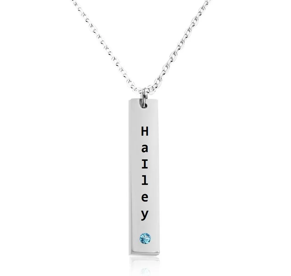 Vertical Engraved Bar Necklace With Birthstone