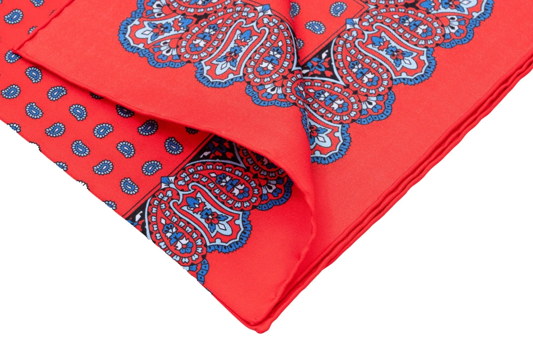 Vibrant Orange Red Paisley Silk Pocket Square