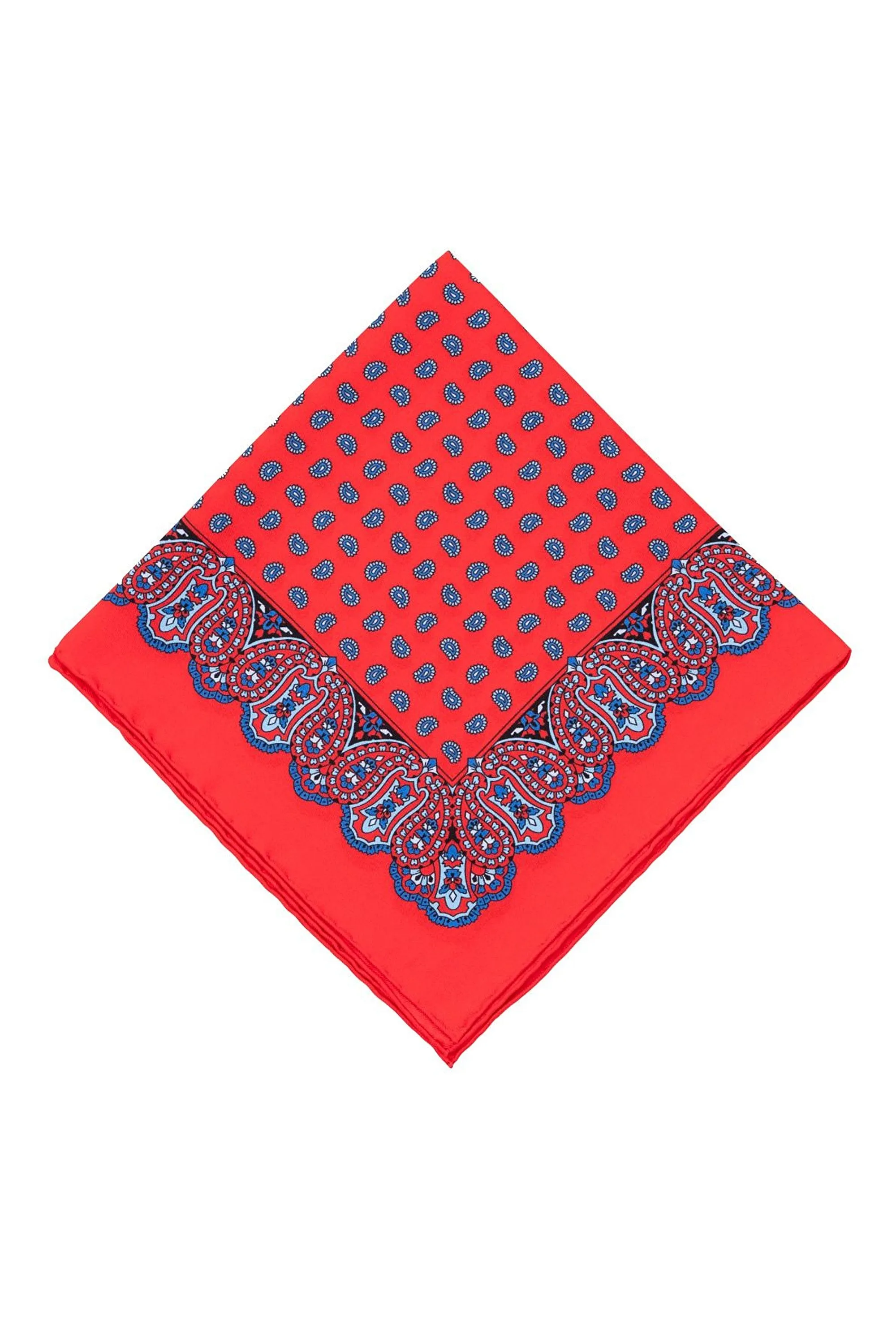 Vibrant Orange Red Paisley Silk Pocket Square