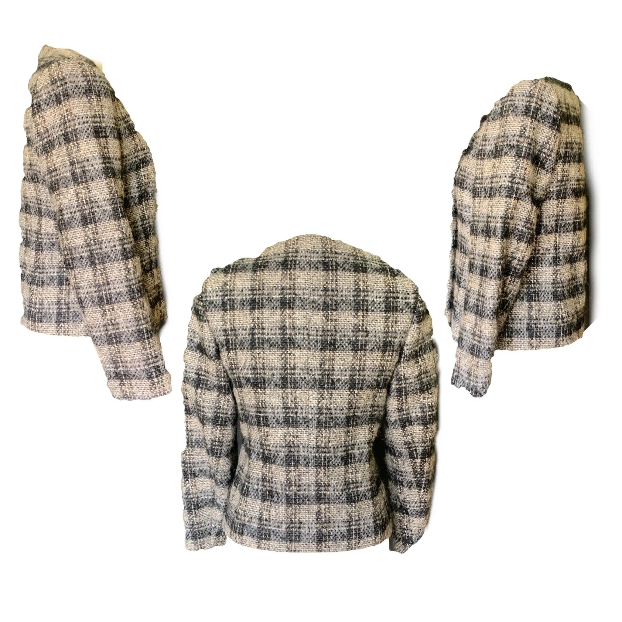 Vintage 1980s Wool  Blazer by Pendleton in a Black and Gray Plaid Check. Sustainable Fashion.