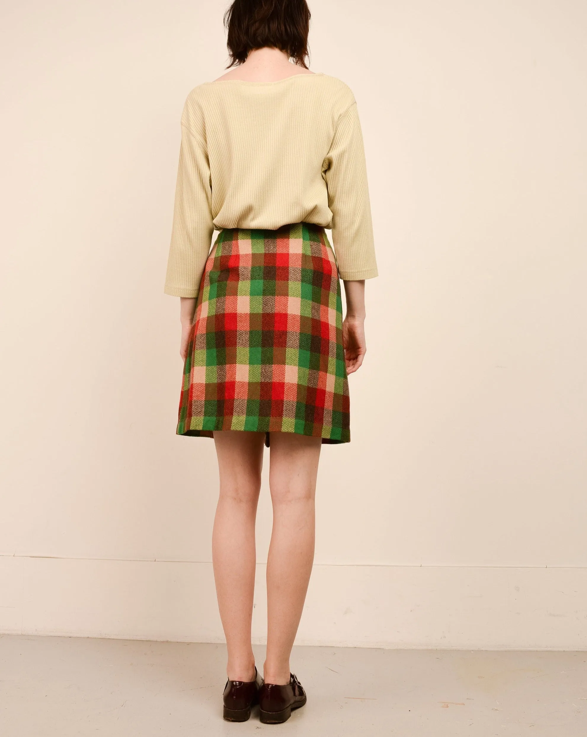 Vintage 70s Plaid Wool Wrap Skirt (XS)