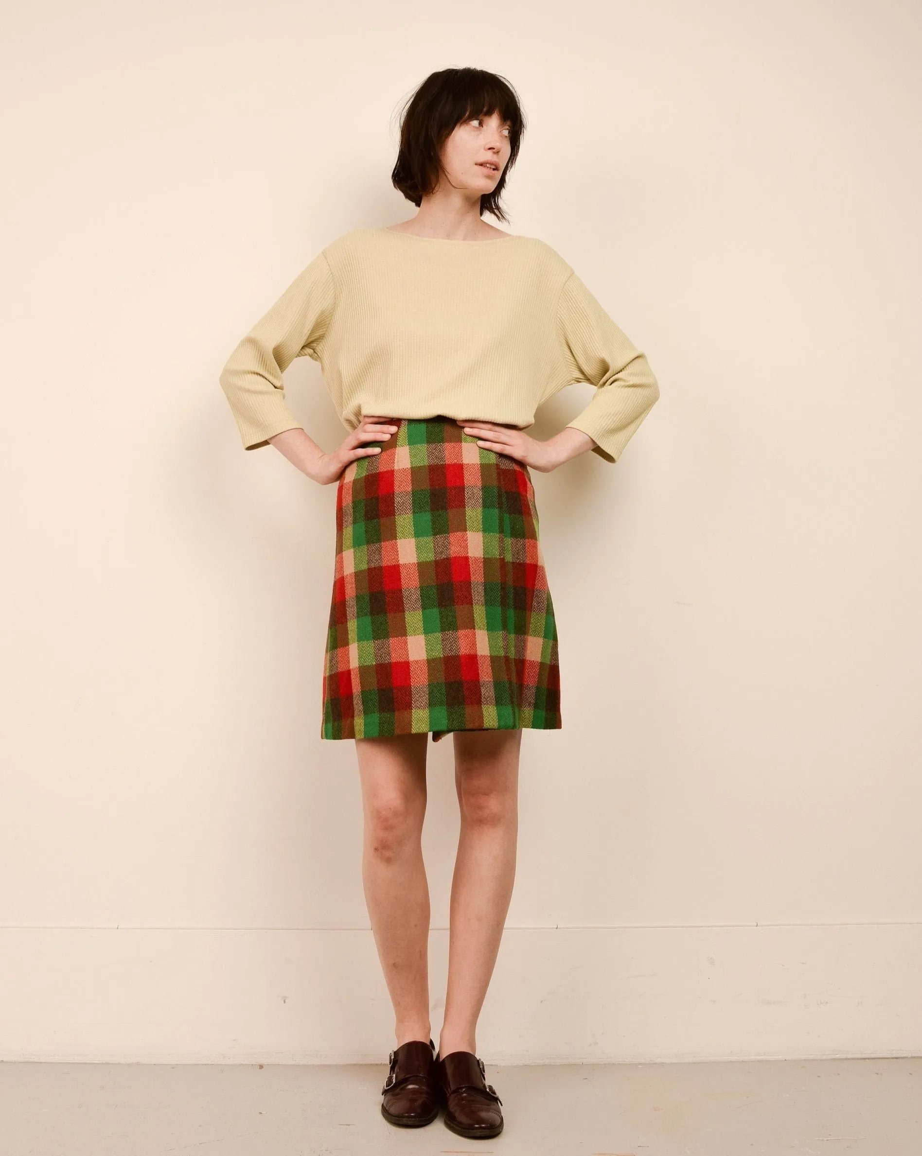 Vintage 70s Plaid Wool Wrap Skirt (XS)