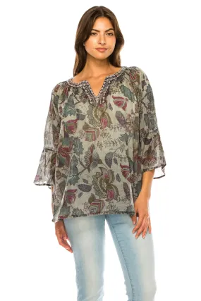 Vintage Gray Floral Tunic with Embroidery