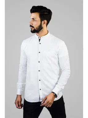 White Formal Shirt for Men - White Solid Linen Formal Men Shirt