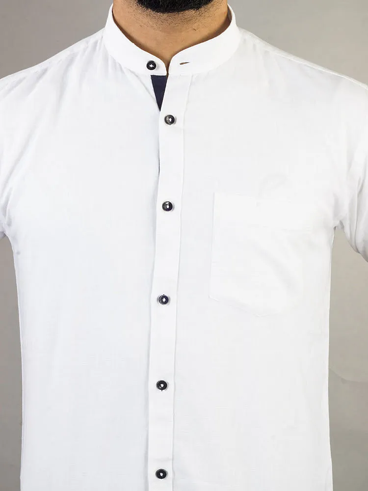 White Formal Shirt for Men - White Solid Linen Formal Men Shirt