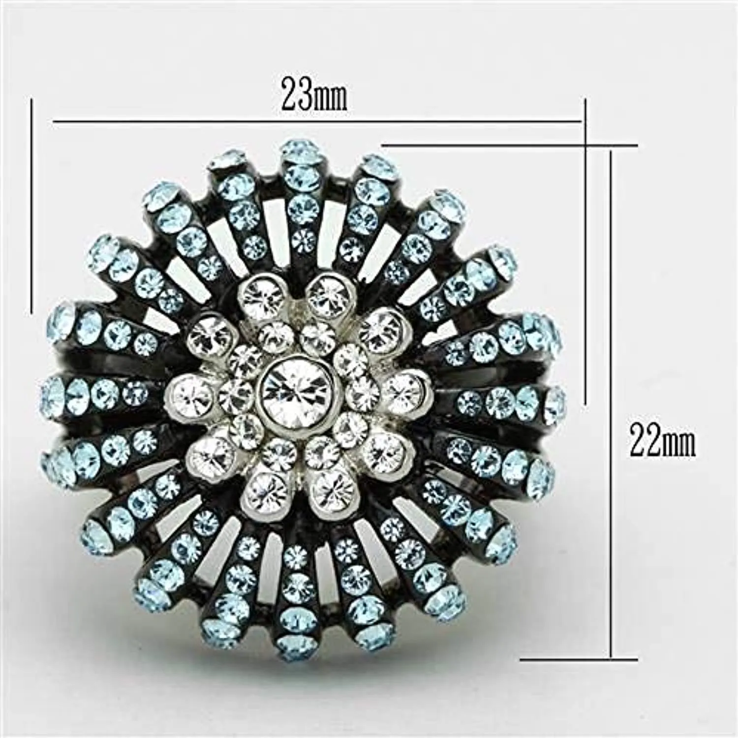 WildKlass Stainless Steel Flower Ring Two-Tone IP Black Women Top Grade Crystal Sea Blue