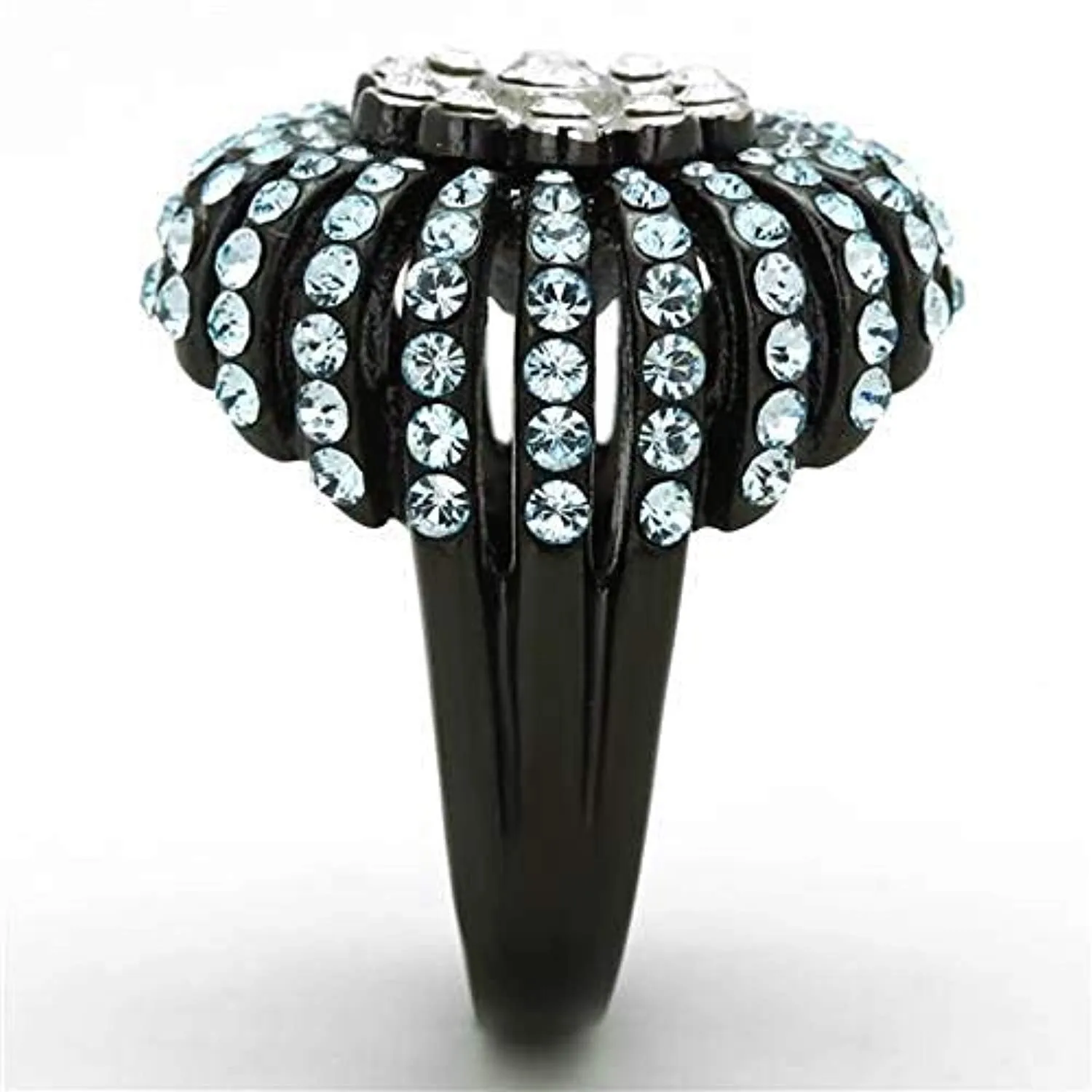 WildKlass Stainless Steel Flower Ring Two-Tone IP Black Women Top Grade Crystal Sea Blue