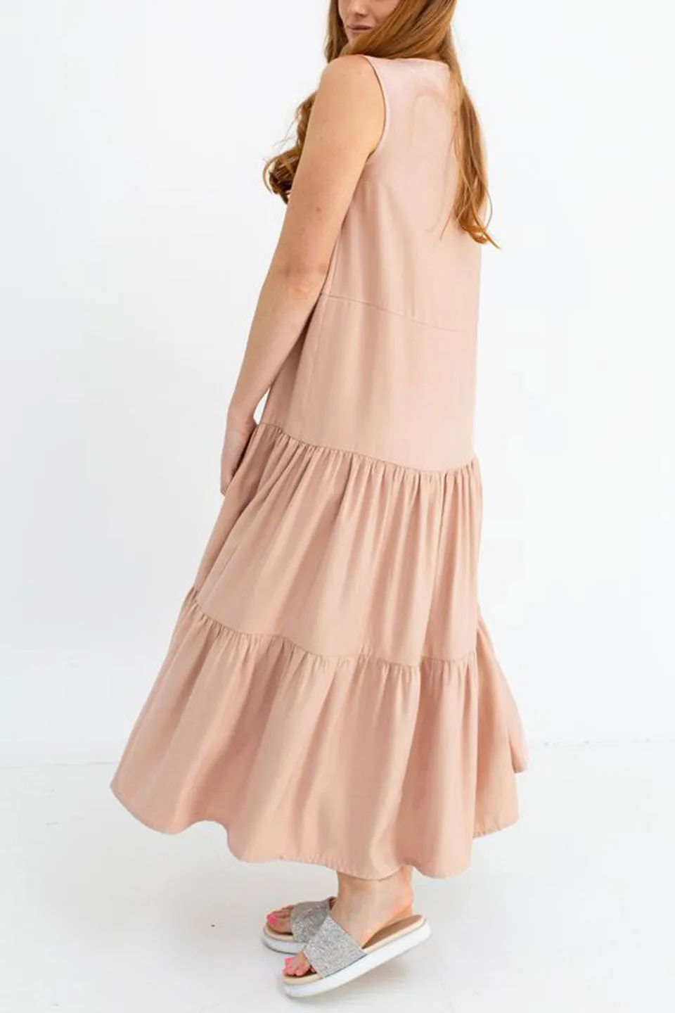 Willow Outlaw Salmon SL Shirred Maxi Dress