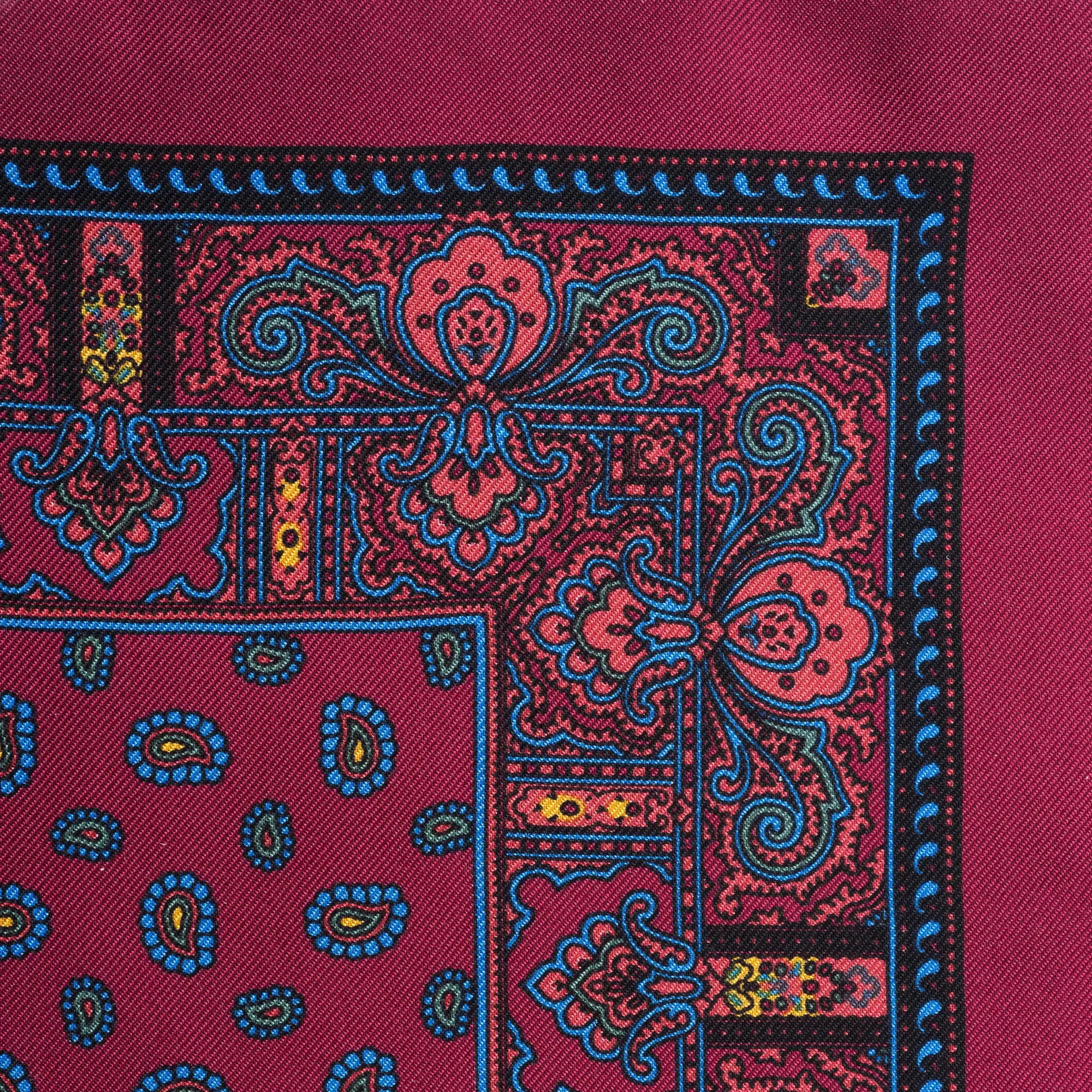 Wine Red Small Paisley Silk Pocket Square