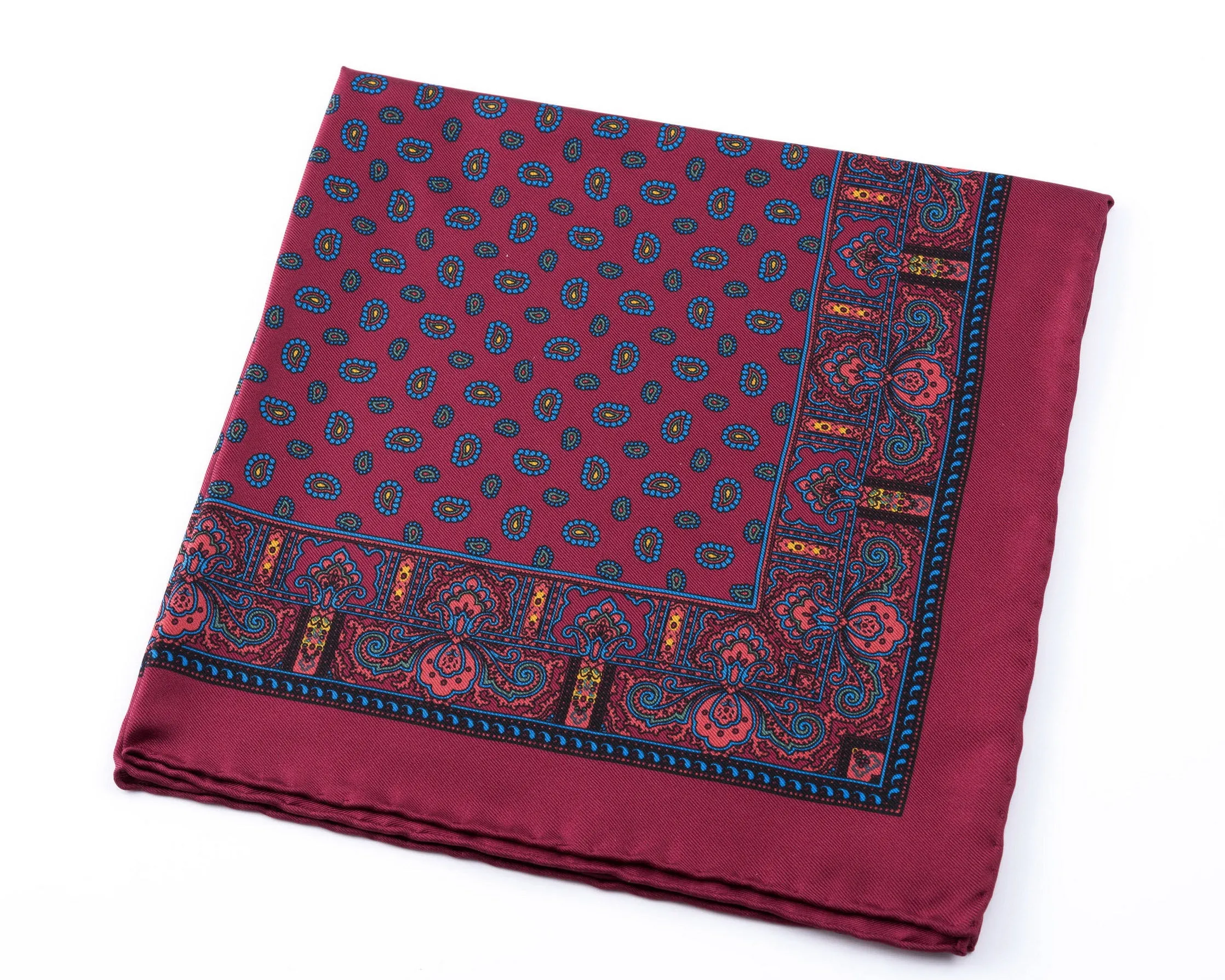 Wine Red Small Paisley Silk Pocket Square