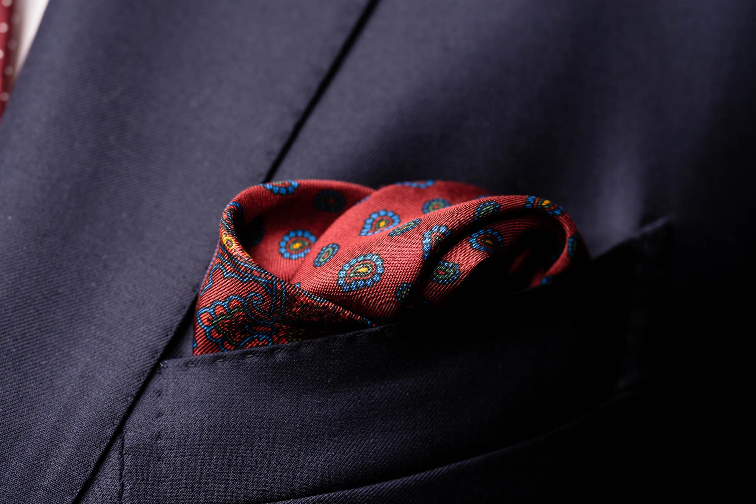 Wine Red Small Paisley Silk Pocket Square