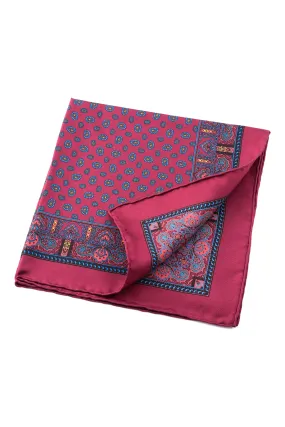 Wine Red Small Paisley Silk Pocket Square