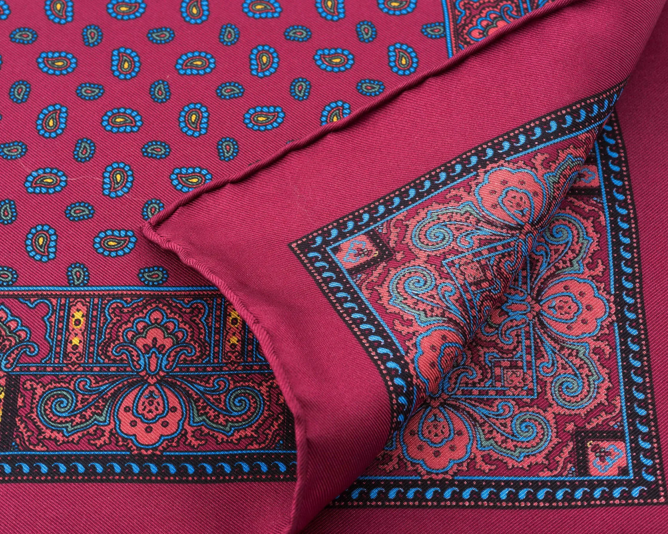 Wine Red Small Paisley Silk Pocket Square