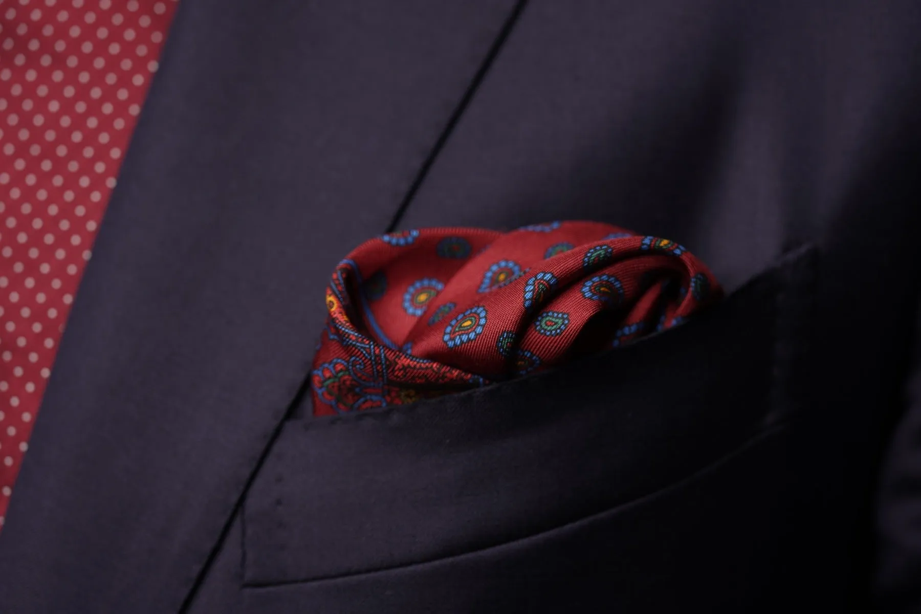 Wine Red Small Paisley Silk Pocket Square