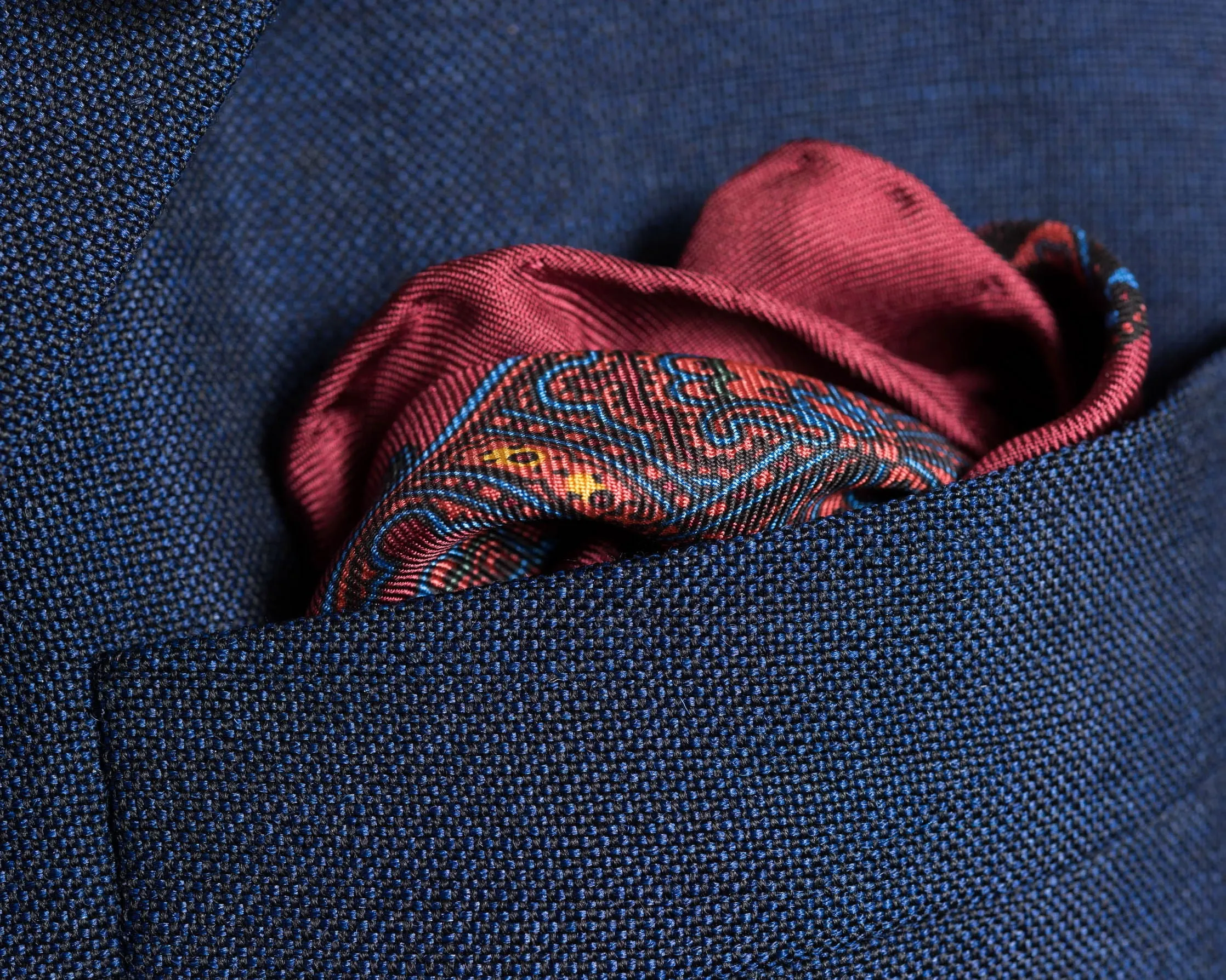 Wine Red Small Paisley Silk Pocket Square