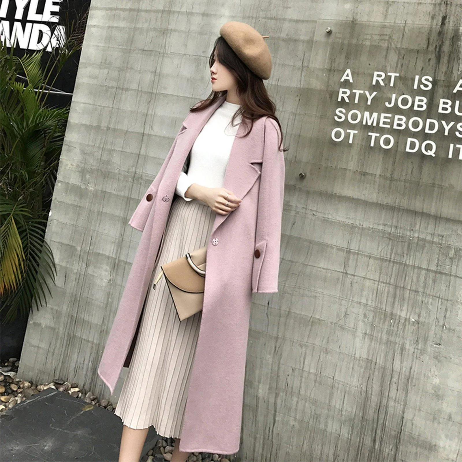 Women Pink Wool Coat,Long Wool Coat,Women Wool Overcoat,Wrap Wool Coat,Winter Wool Coat,Wool Trench Coat For Women,Pink Long Wool Coat