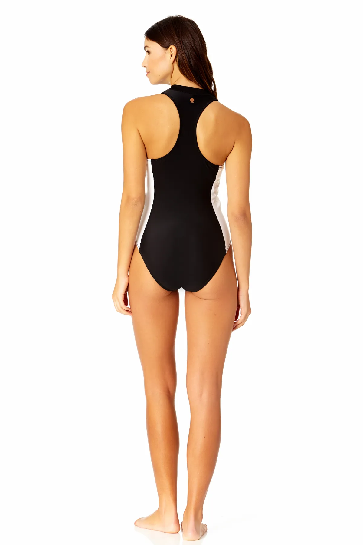 Women's Colorblock Zip Front One Piece Swimsuit