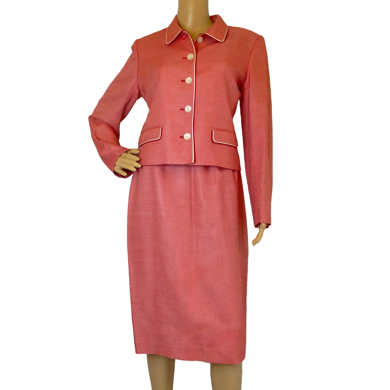 Women's Mid-Century Albert Nipon Red Wool Blend Skirt Suit for Women - Size 6