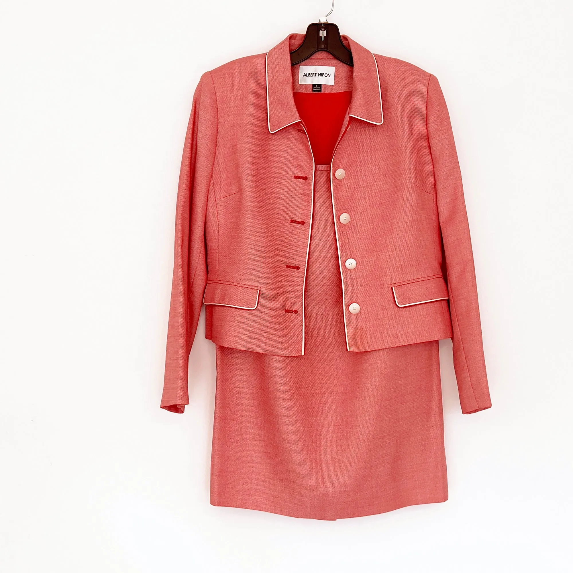 Women's Mid-Century Albert Nipon Red Wool Blend Skirt Suit for Women - Size 6