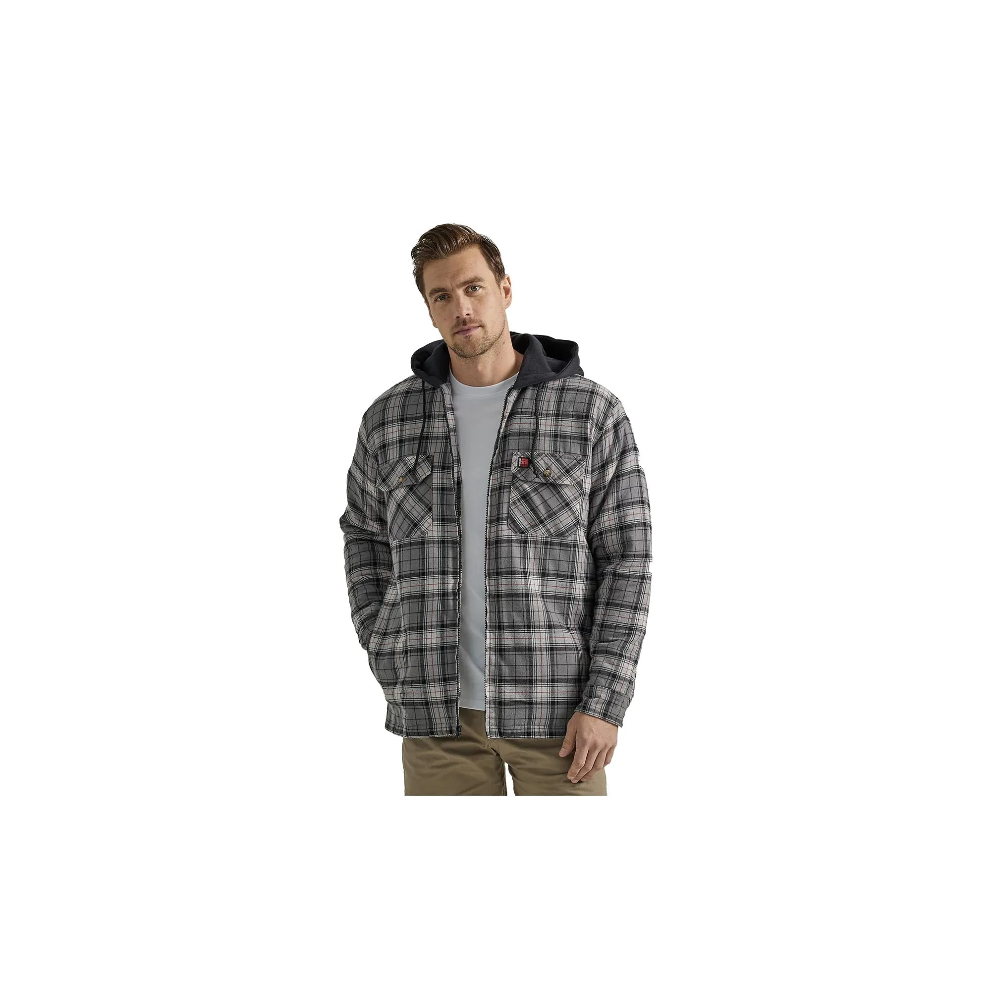 Wrangler Flannel Hooded Jacket Grey