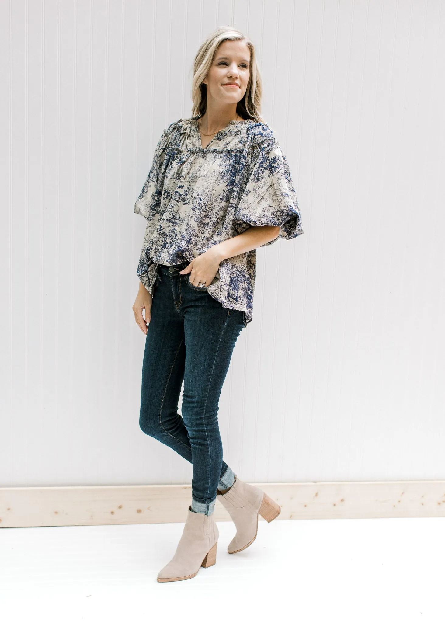 X Blue Toile Top